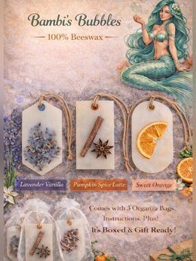 NEW! Hand Crafted Wax Sachets 3 Pack With Organza Bags